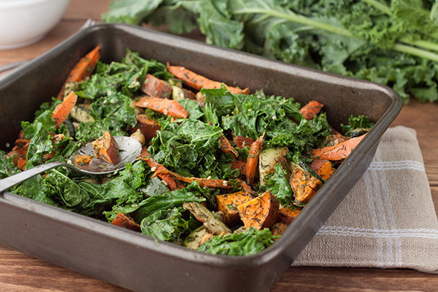 Roasted Vegetable Medley with Seasoned Kale