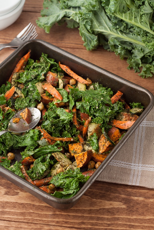 Roasted Vegetable Medley with Seasoned Kale
